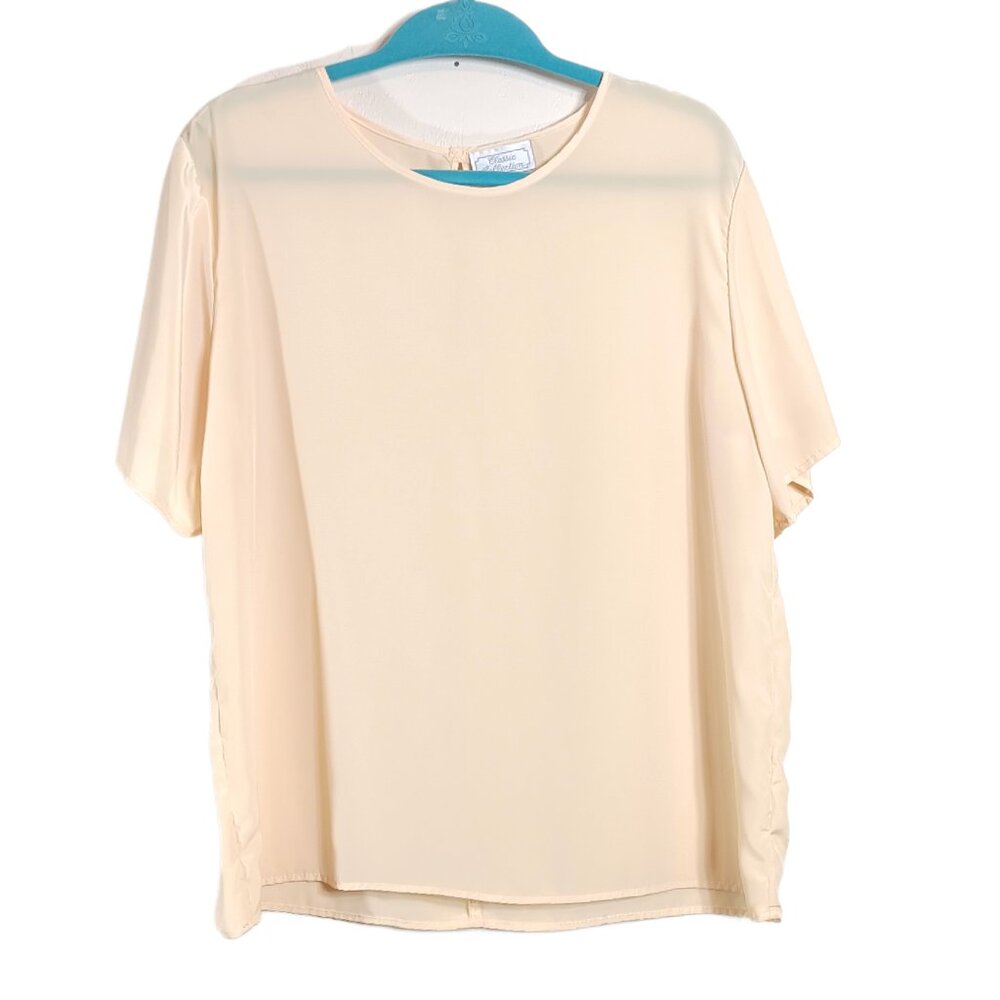 Classic Collection Blouse Women’s Size 14 Yellow Satin Office Career VTG 90s